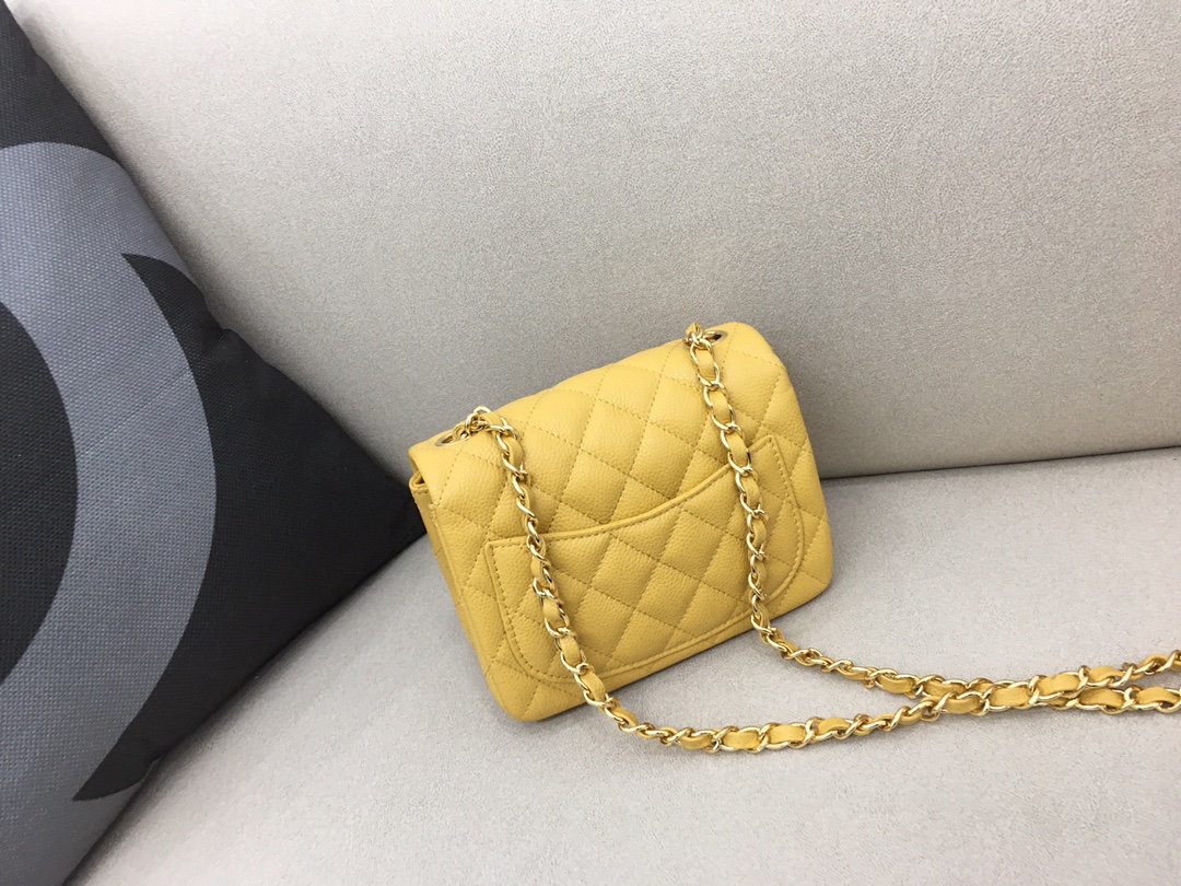 Mini Classic Flap Caviar Bag A01115 Yellow/Gold